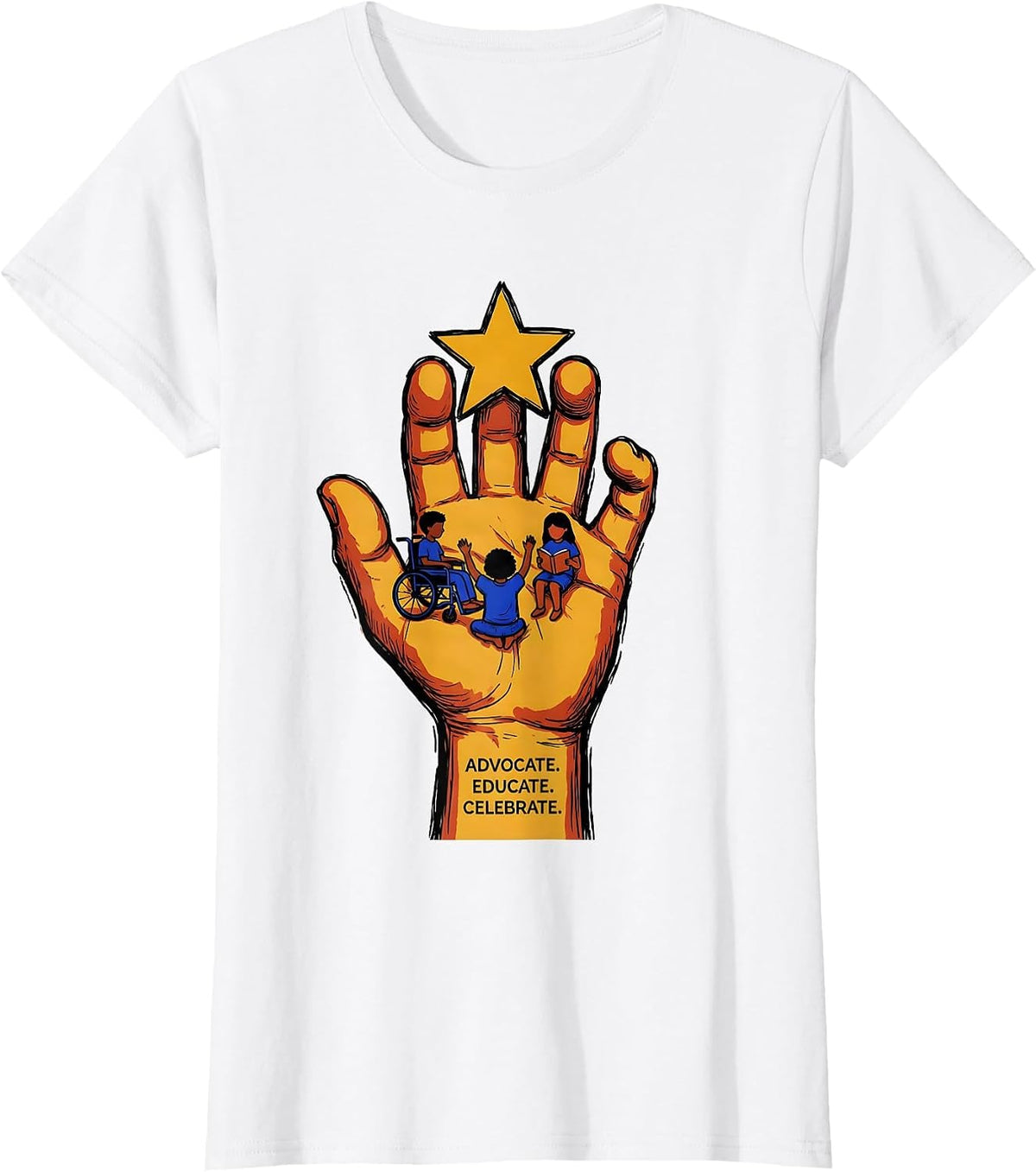 Advocate Educate Celebrate Special Education Teacher T-Shirt - White