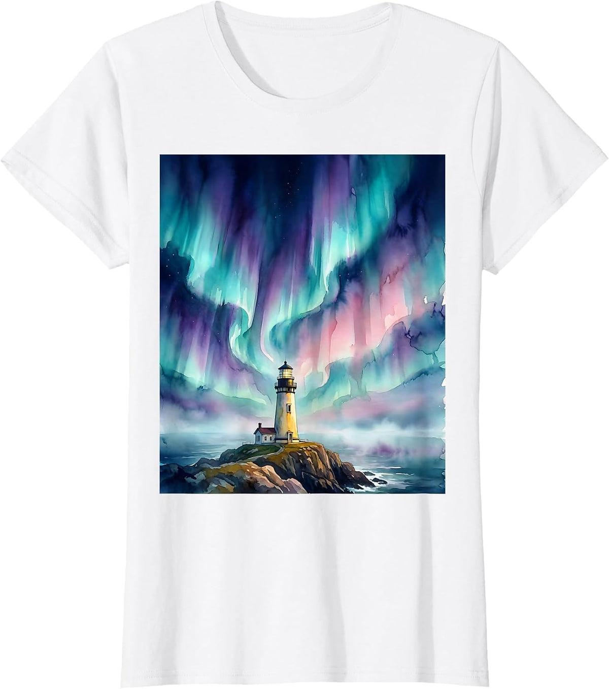 Women's Autism Awareness Lighthouse Aurora Borealis Design T-Shirt - White