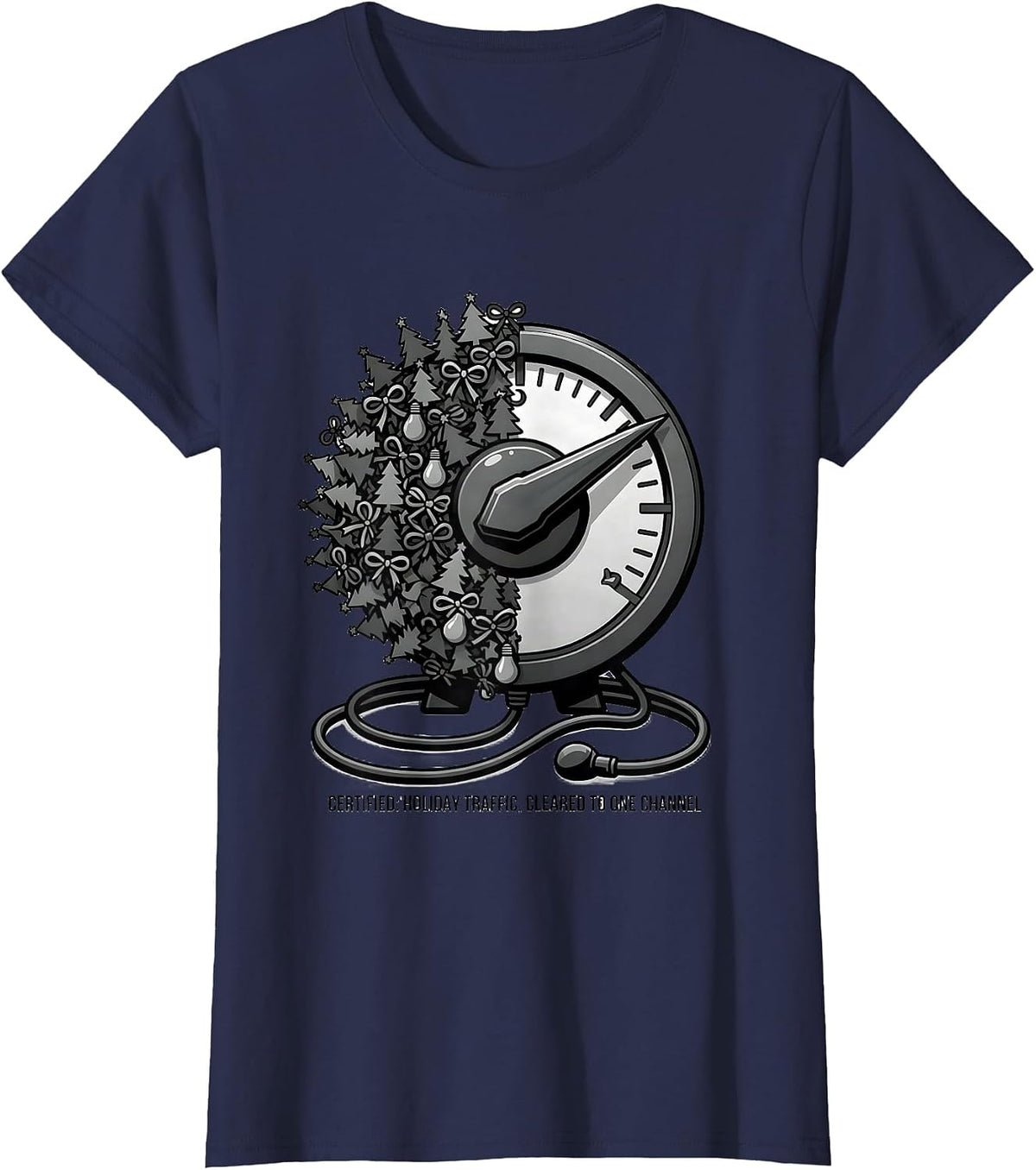 Women's Certified: Holiday Traffic, Cleared To One Channel Funny T-Shirt - Navy Blue