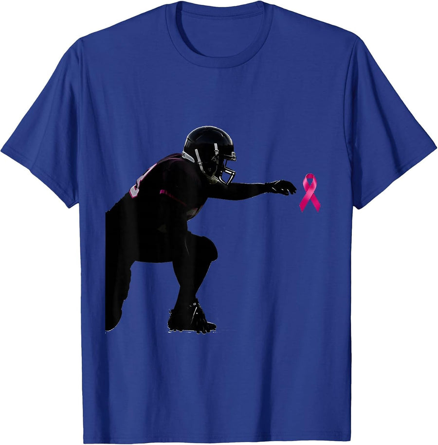 Football Lineman Pink Out Breast Cancer Awareness Kids Boys T-Shirt - Royal Blue