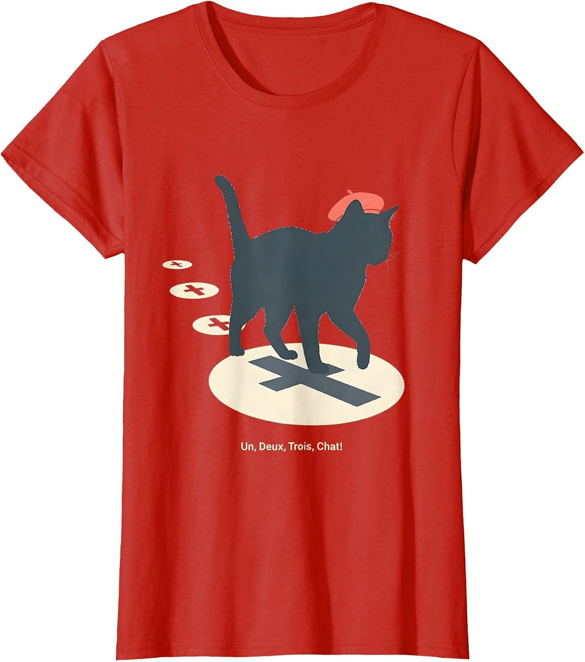 Un Deux Trois Chat Funny Francophile Cat Lover Gift T-Shirt - Red