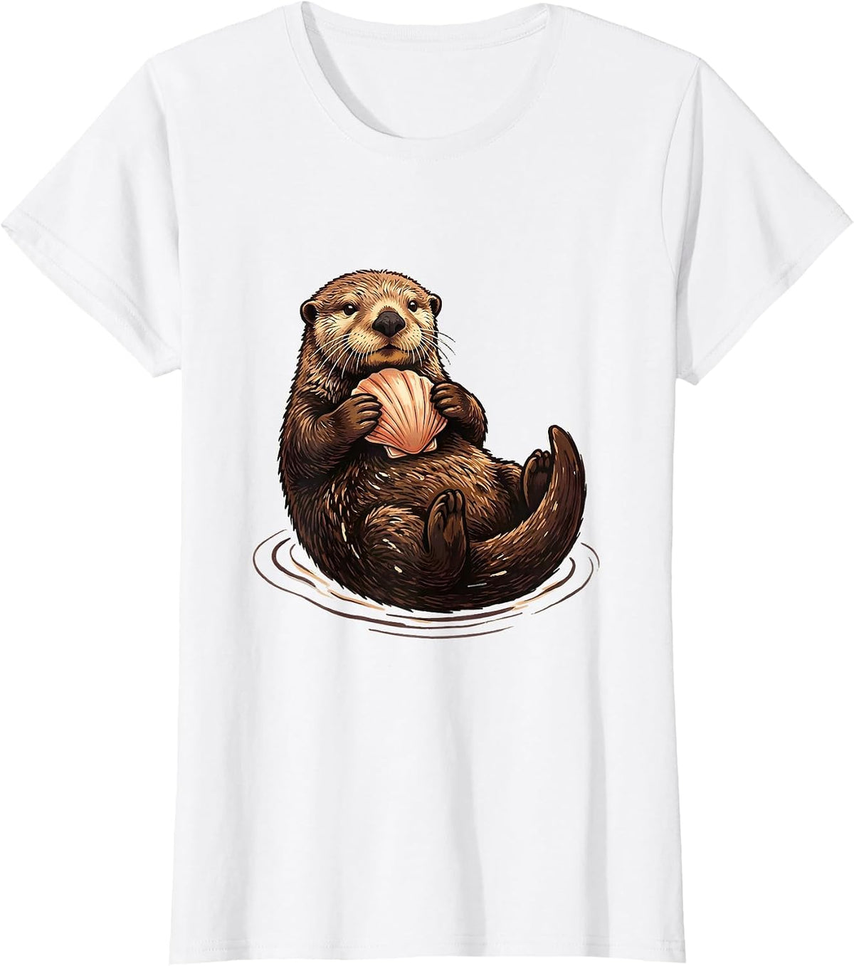 Sea Otter Hugging Shell Cute Otter Lover Humor T-Shirt - White