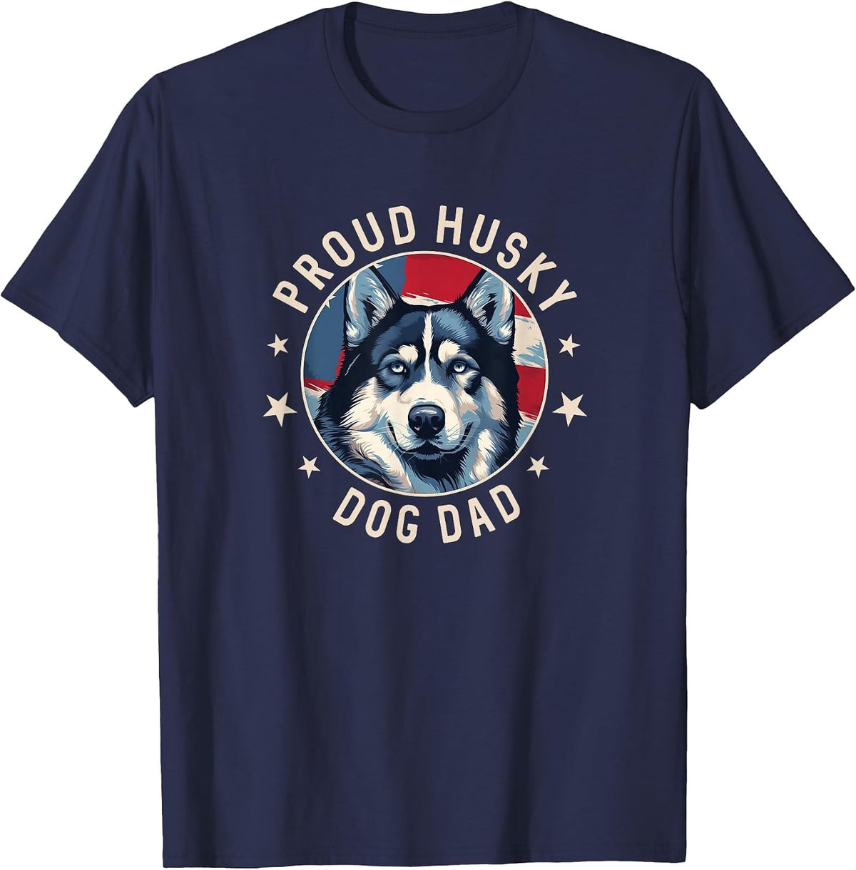 Proud Husky Dad American Flag Patriotic Husky Dad T-Shirt - Navy Blue
