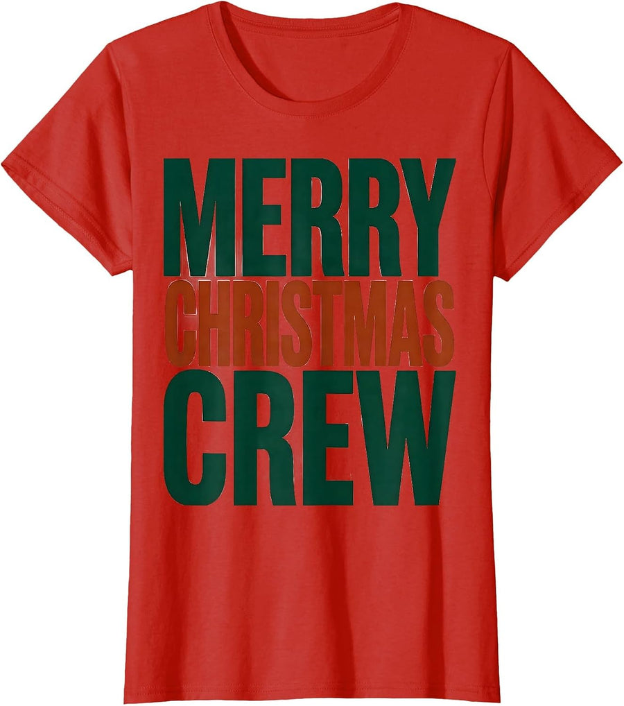 Women's Merry Christmas Crew Festive Family Matching Holiday Pajama T-Shirt - Red