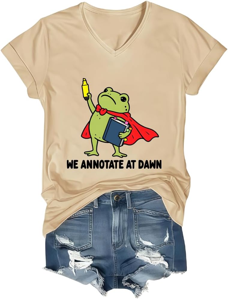 We Annotate At Dawn Shirt Funny Frog Graphic Tee - V-Neck Khaki