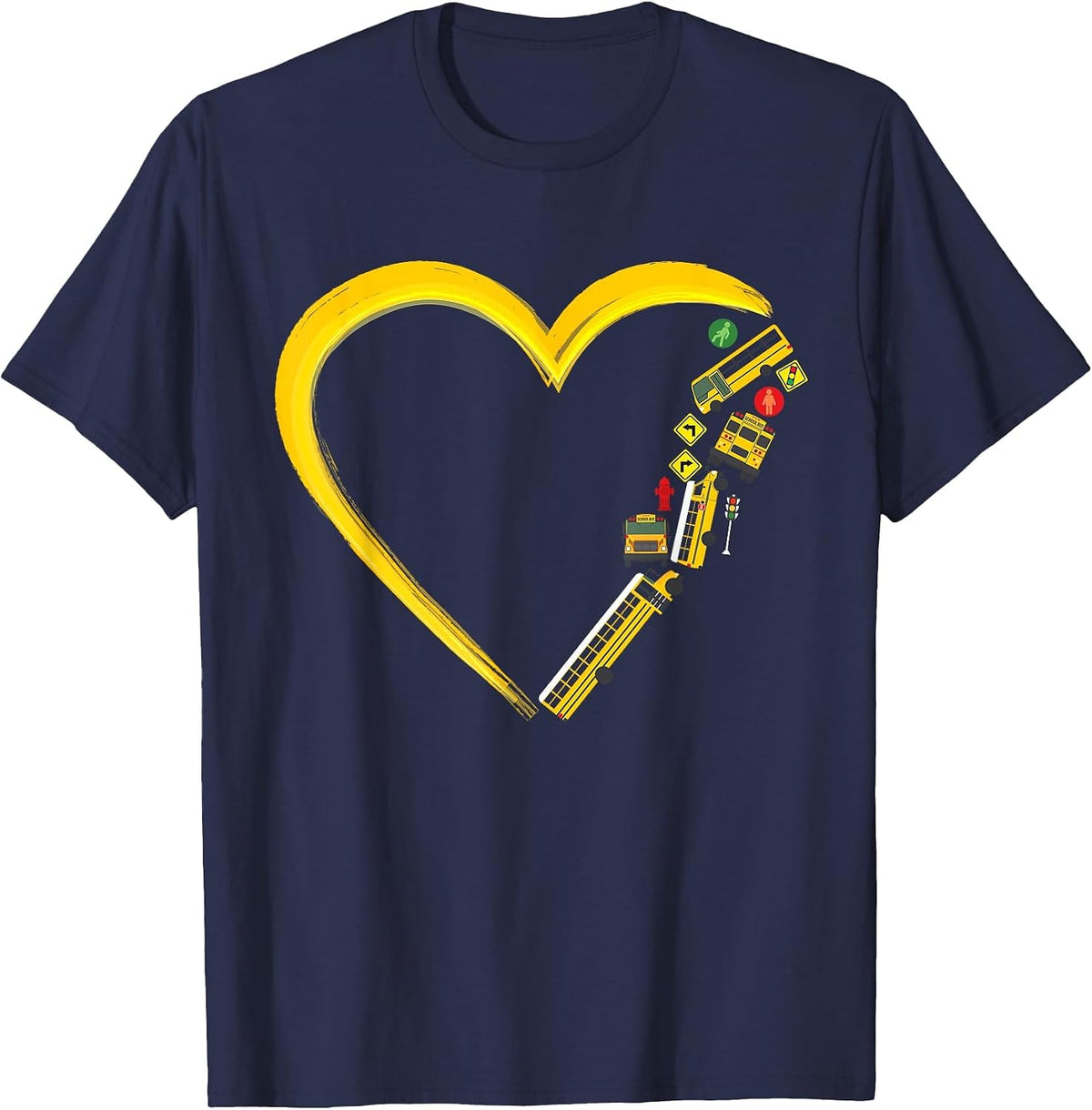 School Bus Driver Heart T-Shirt - Navy Blue