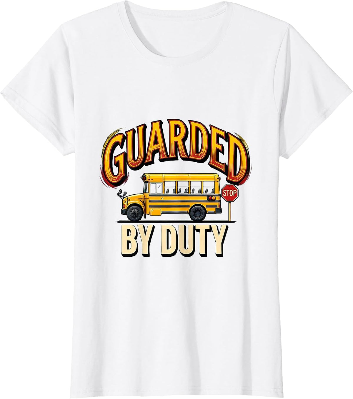 Guarded By Duty Vintage School Bus Driver Appreciation T-Shirt - White