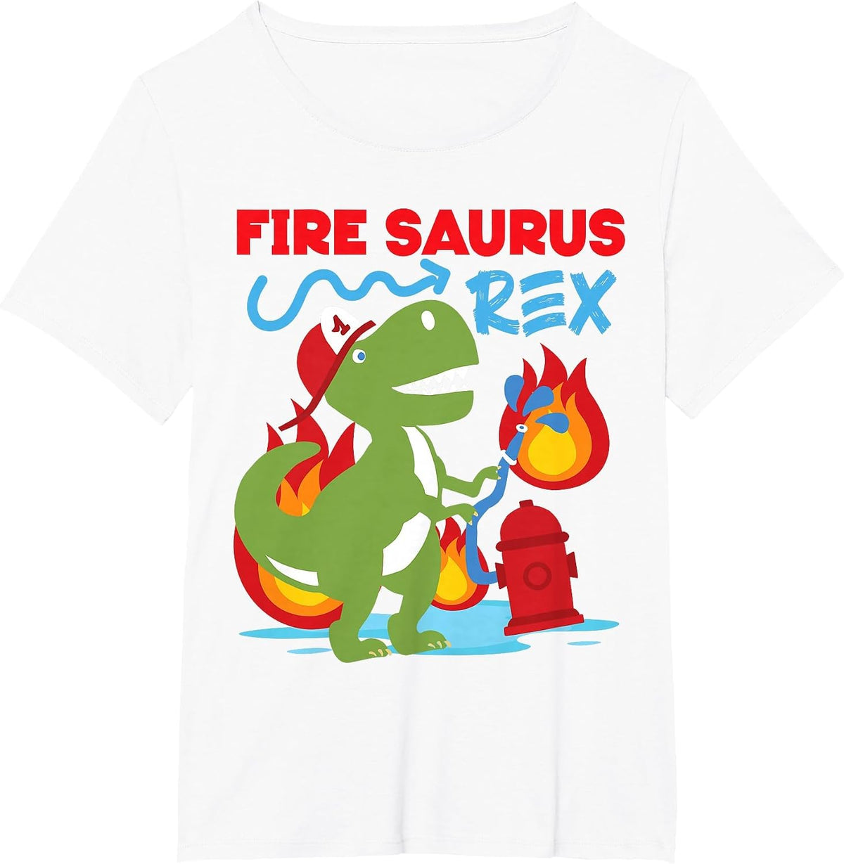Fire Saurus Rex Firefighter Dinosaur T-Shirt - White