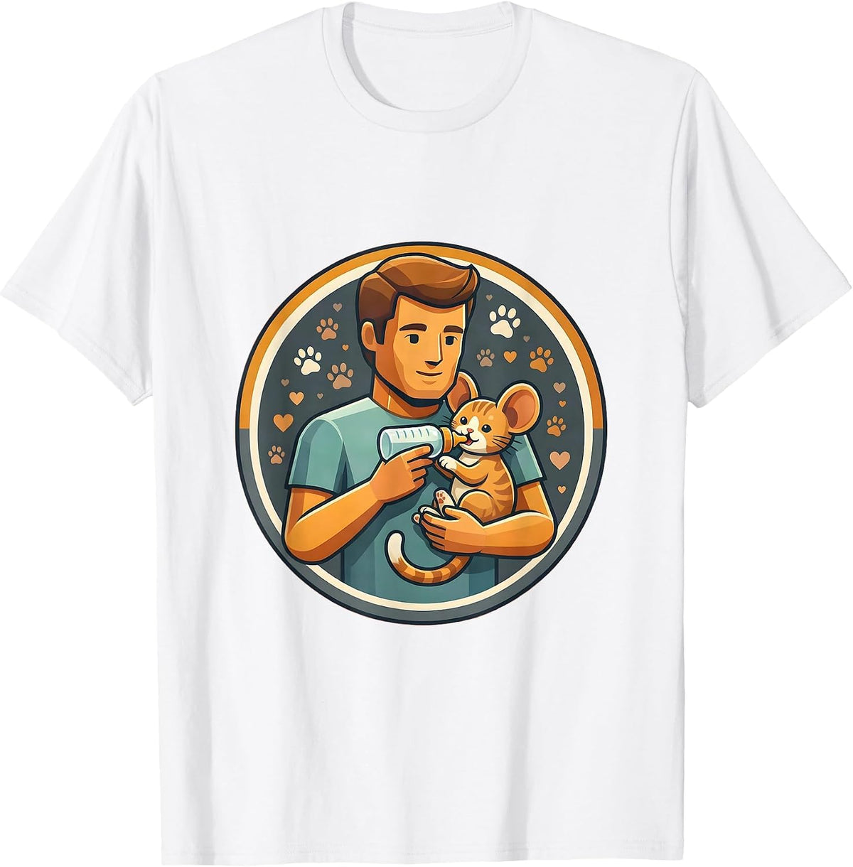 Cat Dad Bottle Feeding Kitten Graphic Tee T-Shirt - White