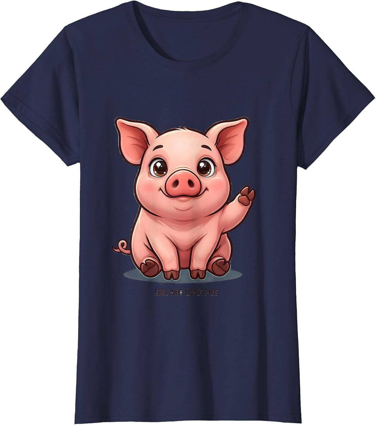 Women's Girl Who Loves Pigs Cute Kawaii Farm Animal Lover Humor T-Shirt - Navy Blue