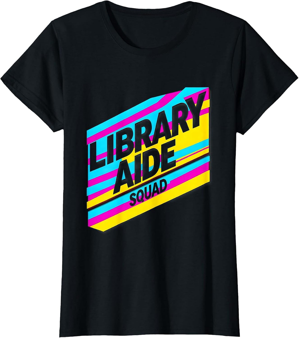 Women's Library Aide Squad New Wave Typography Back To School Staff T-Shirt - Black