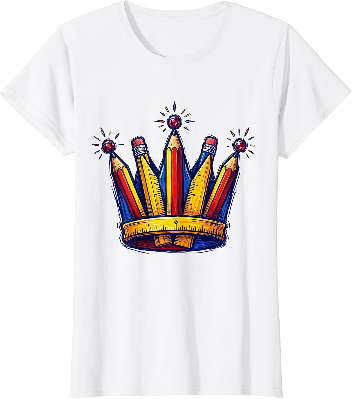 Special Education Teacher Colorful Pencil Crown T-Shirt - White