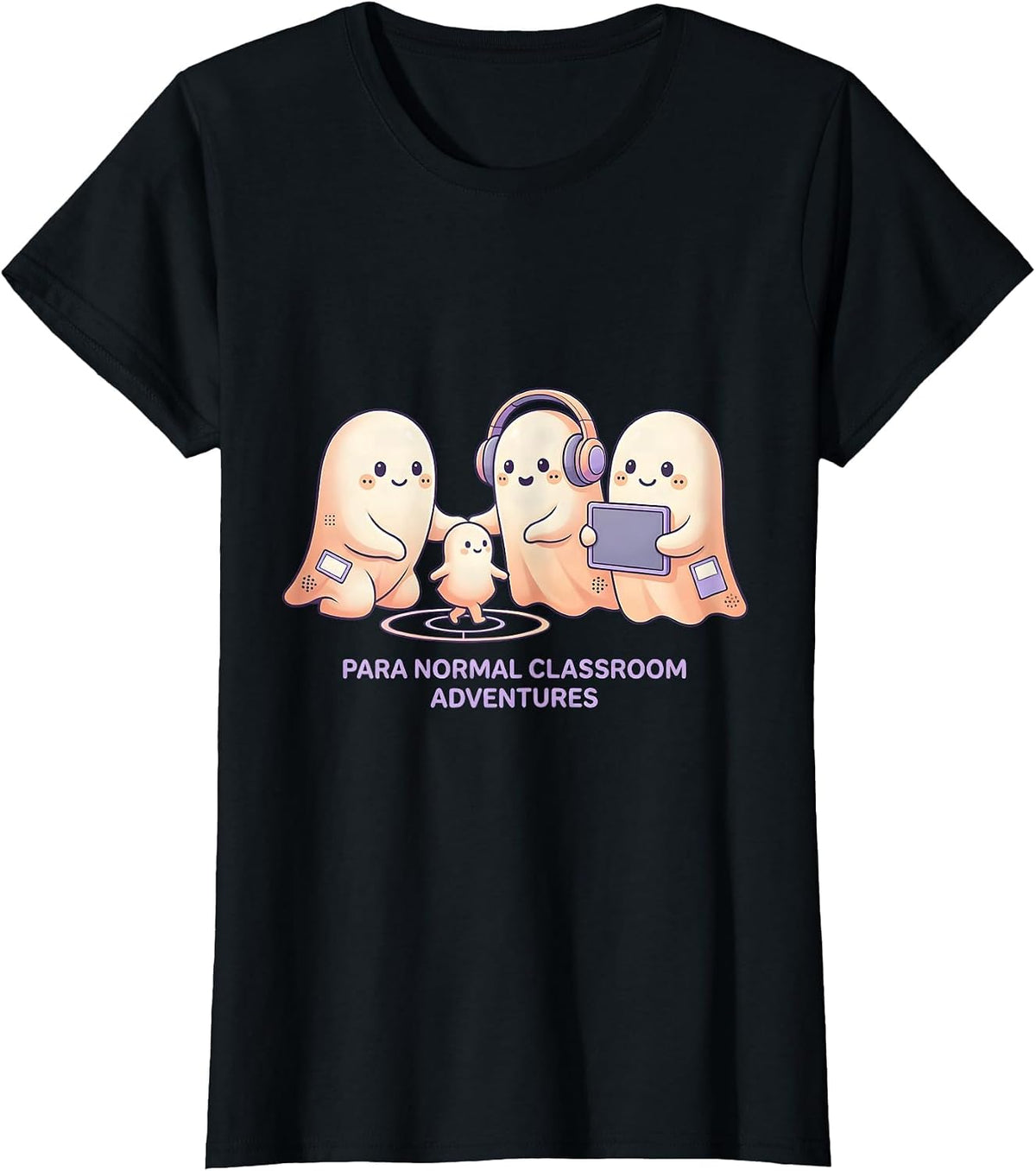 Para Normal Classroom Adventures Cute Kawaii Ghost T-Shirt - Black