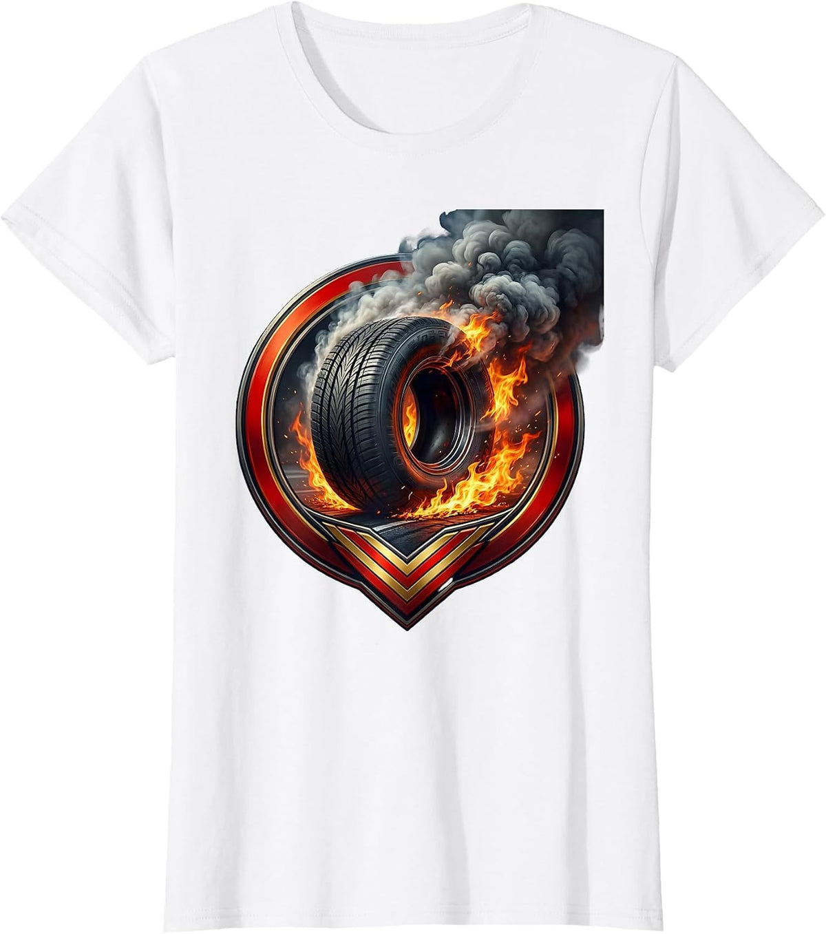 Women's Race Tire Burning Rubber Fire Trail Graphic T-Shirt - White