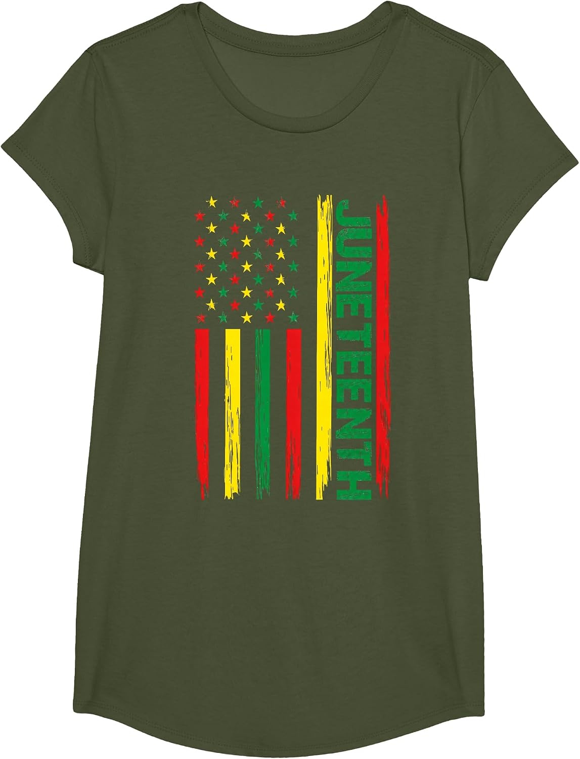 Juneteenth 1865 African Americans Flag Celebration T-Shirt - Girls Olive Green