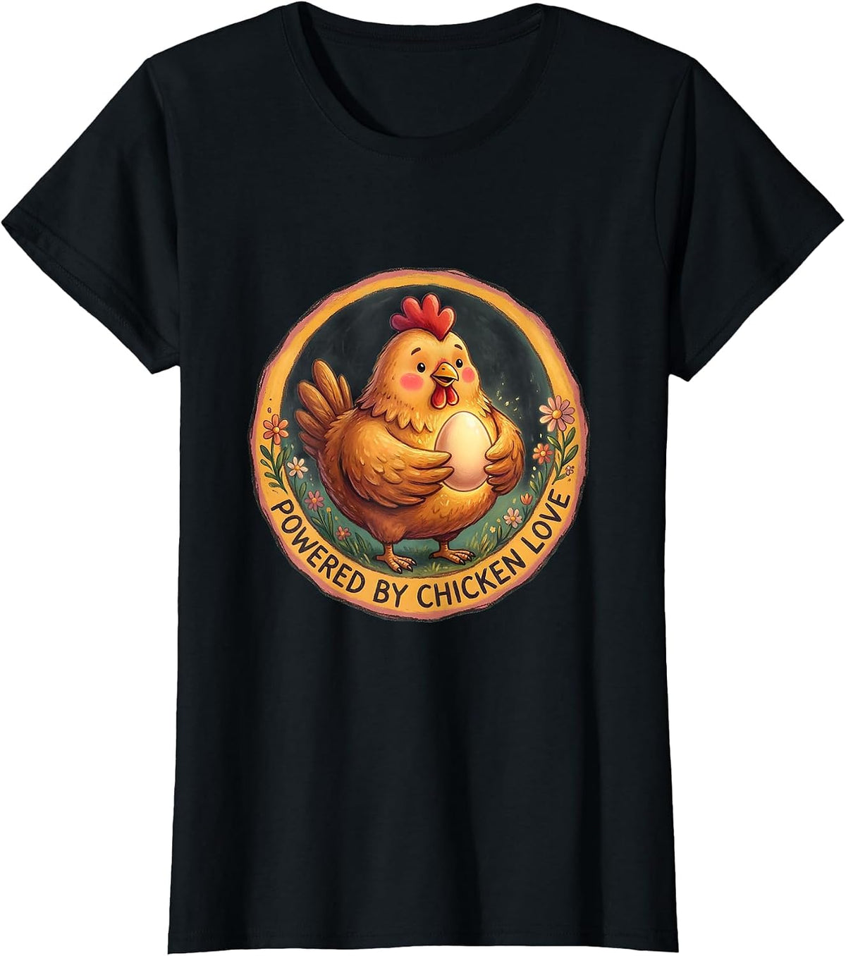 Powered by Chicken Love Funny Hen Design T-Shirt - Black