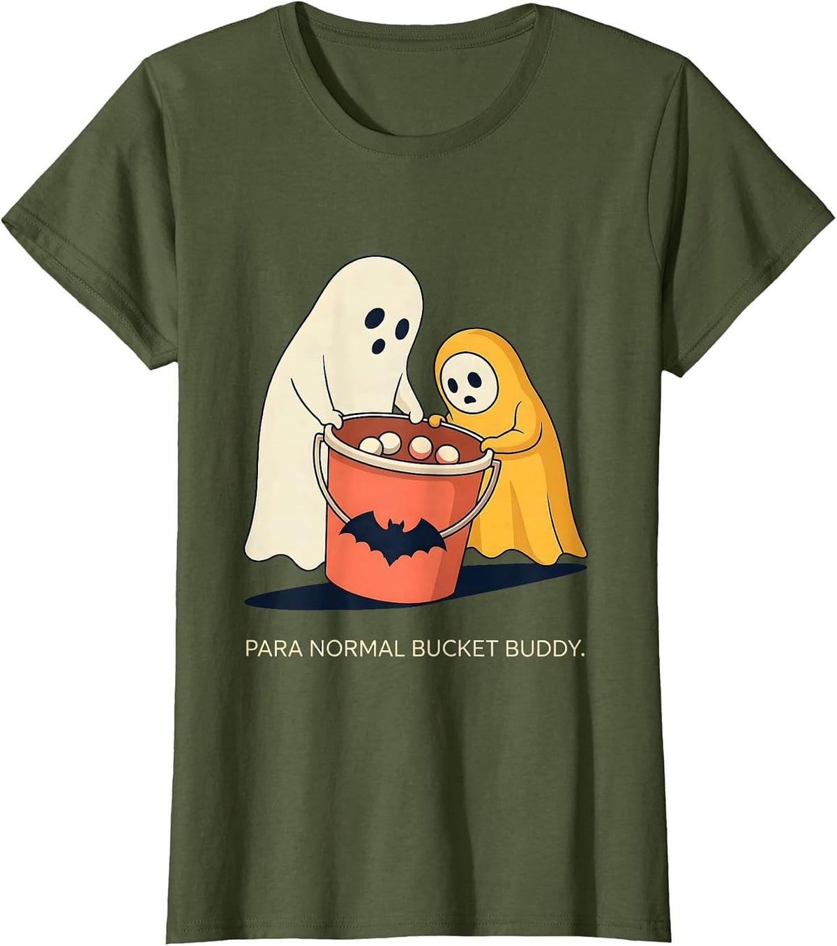 Women's Para Normal Bucket Buddy Funny Para Teacher Ghost Halloween T-Shirt - Olive Green