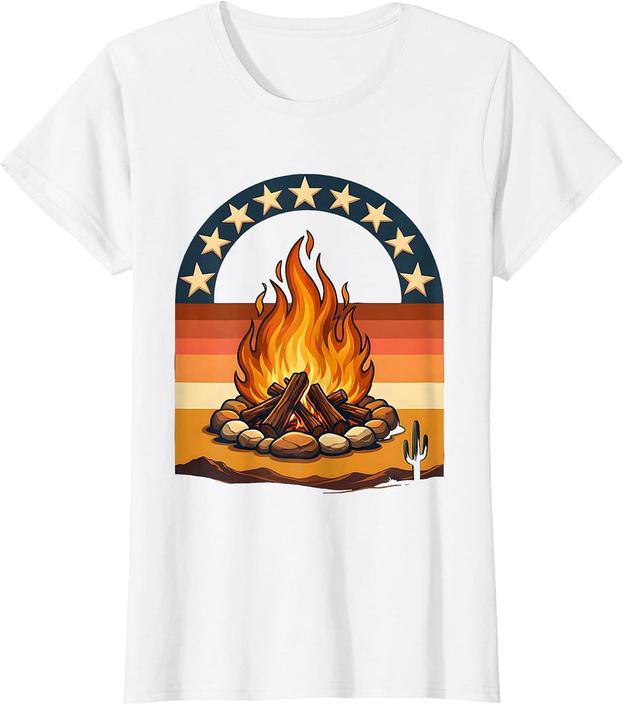 Women's Campfire Under the Stars Western Graphic Tee T-Shirt - White
