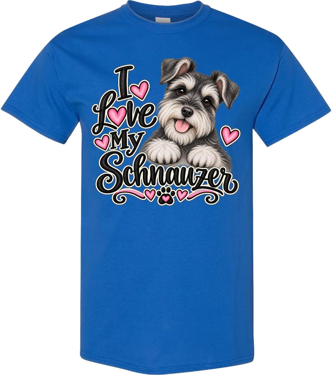 inktastic I Love My Schnauzer Adult T-Shirt - Royal Blue
