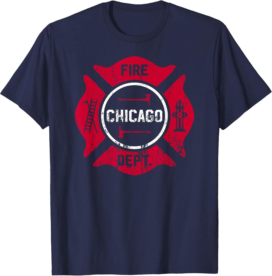 Fire Department Chicago Volunteer Firefighter Tee Fireman T-Shirt - Navy Blue