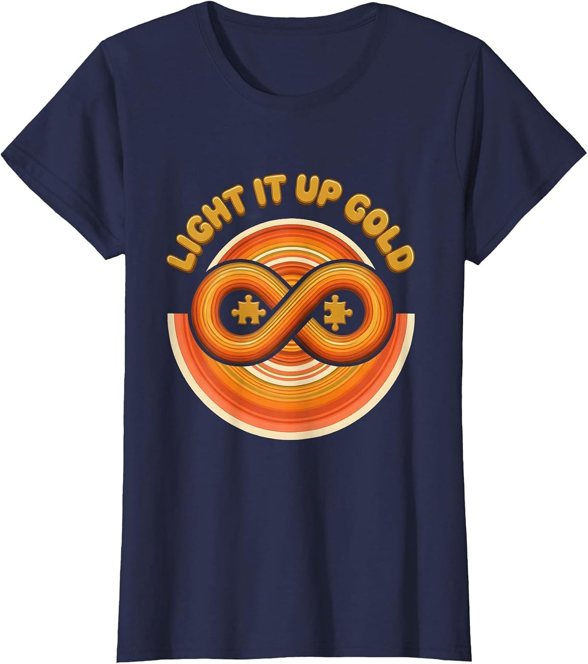 Women's Light It Up Gold Autism Awareness Design T-Shirt - Navy Blue