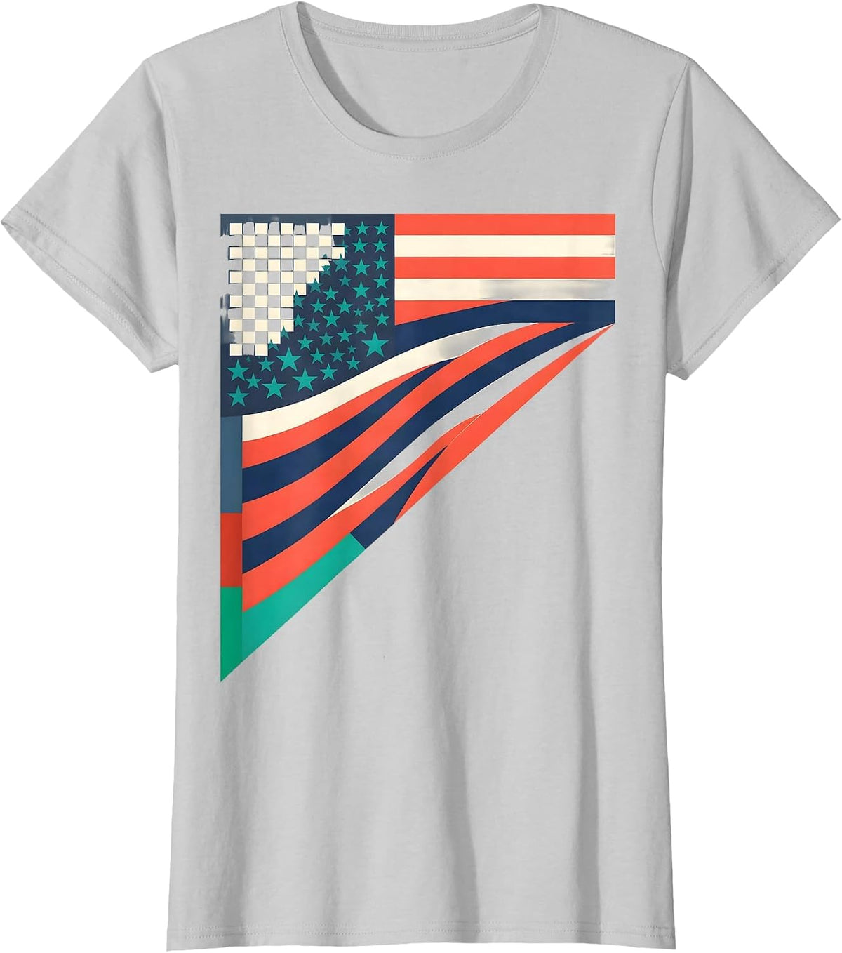 Women's Race Checkered Flag Drag Strip Patriotic Enthusiast T-Shirt - Silver Grey