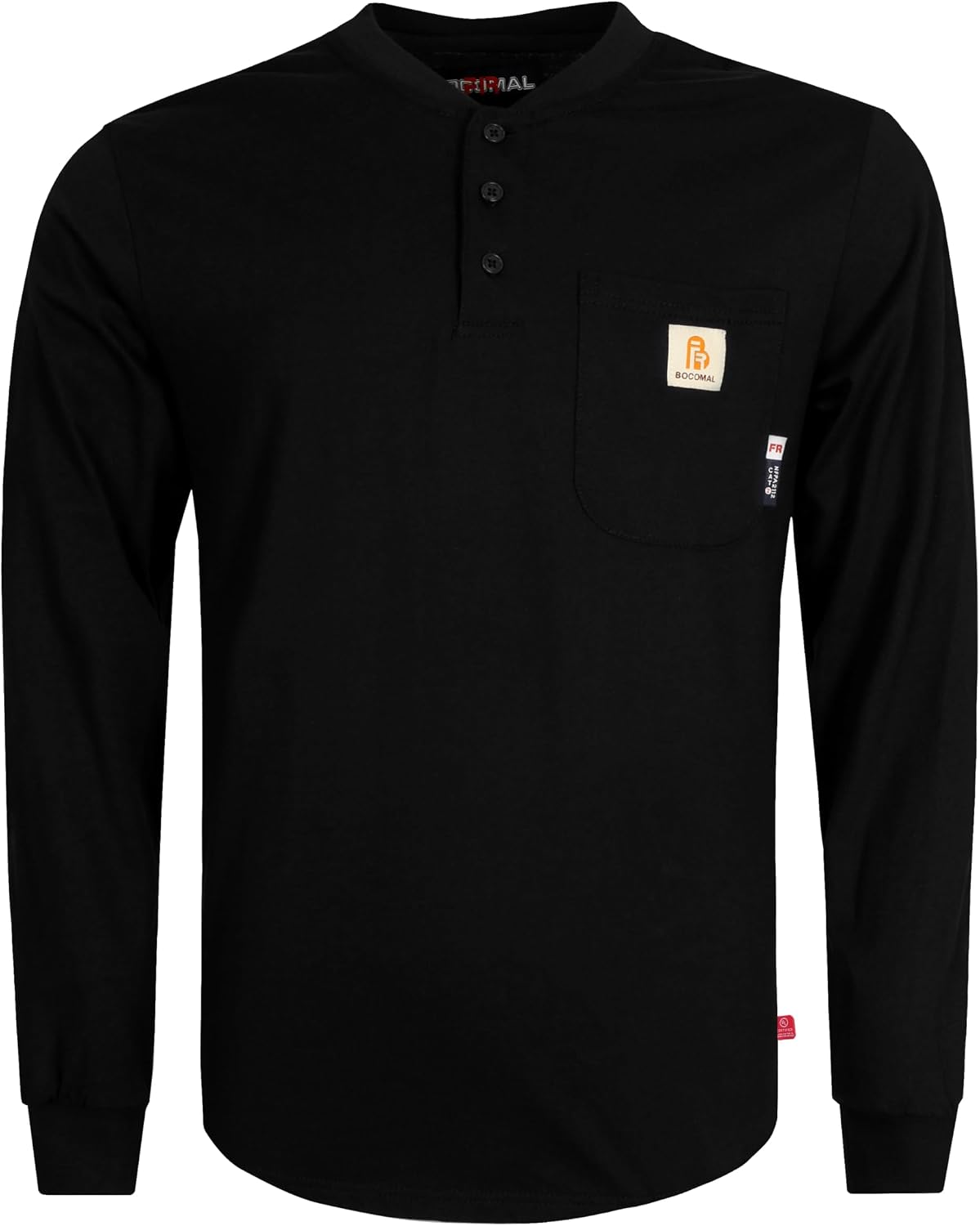 BOCOMAL FR Shirts 6oz Midweight Flame Resistant Long Sleeve Classic Henley - Black