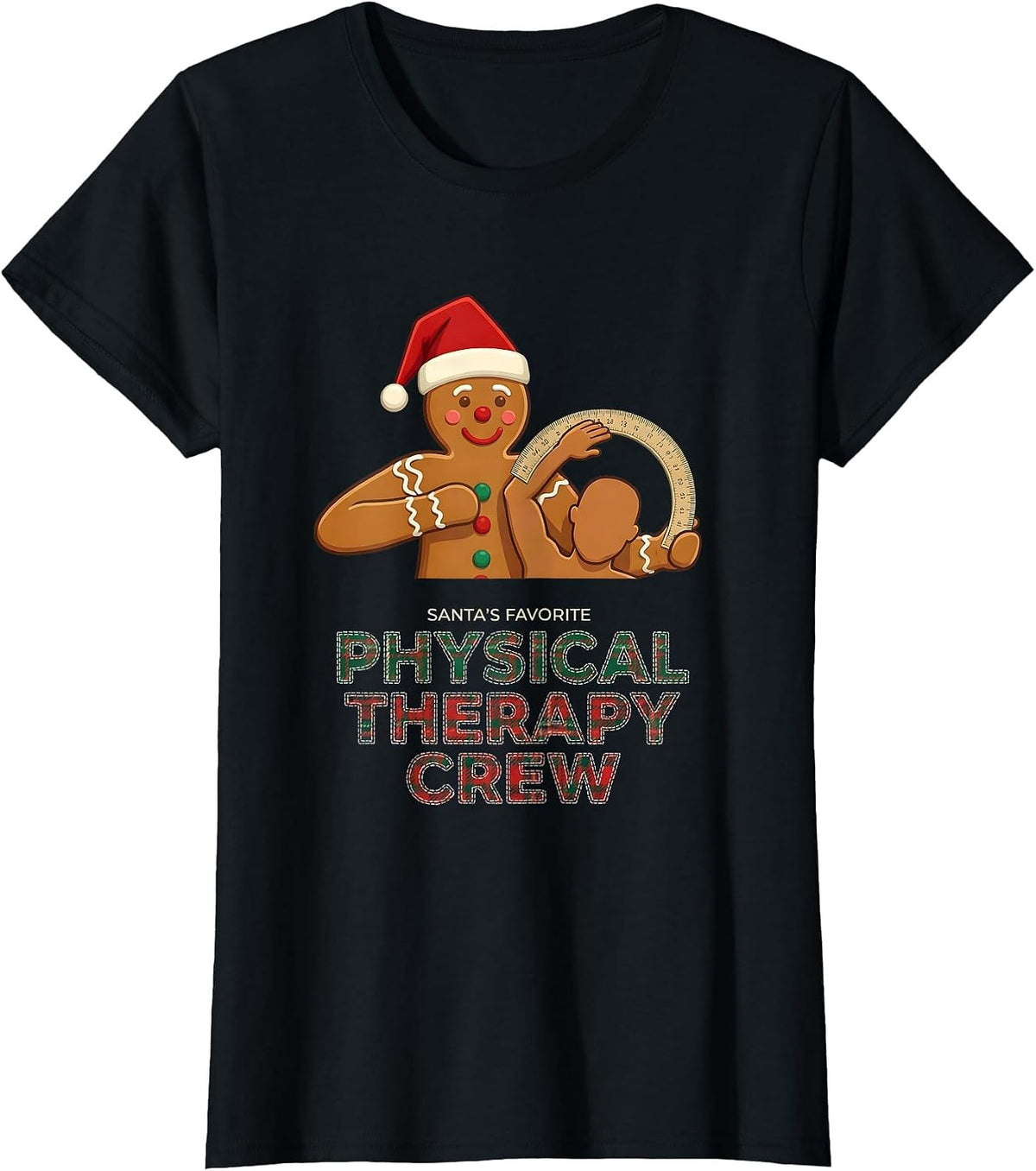 Women's Santa's Favorite Physical Therapy Crew Bold Holiday Crew T-Shirt - Black