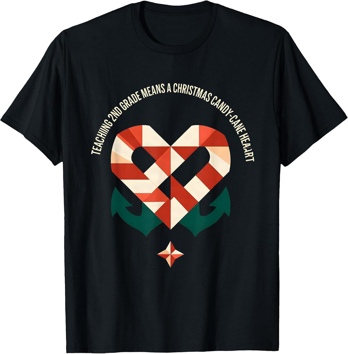 Men's Teaching 2nd Grade Means A Christmas Candy-Cane Heart T-Shirt - Black