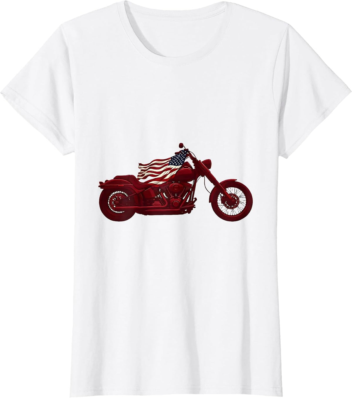 Faded Red American Flag Draped Motorcycle Tee T-Shirt - White
