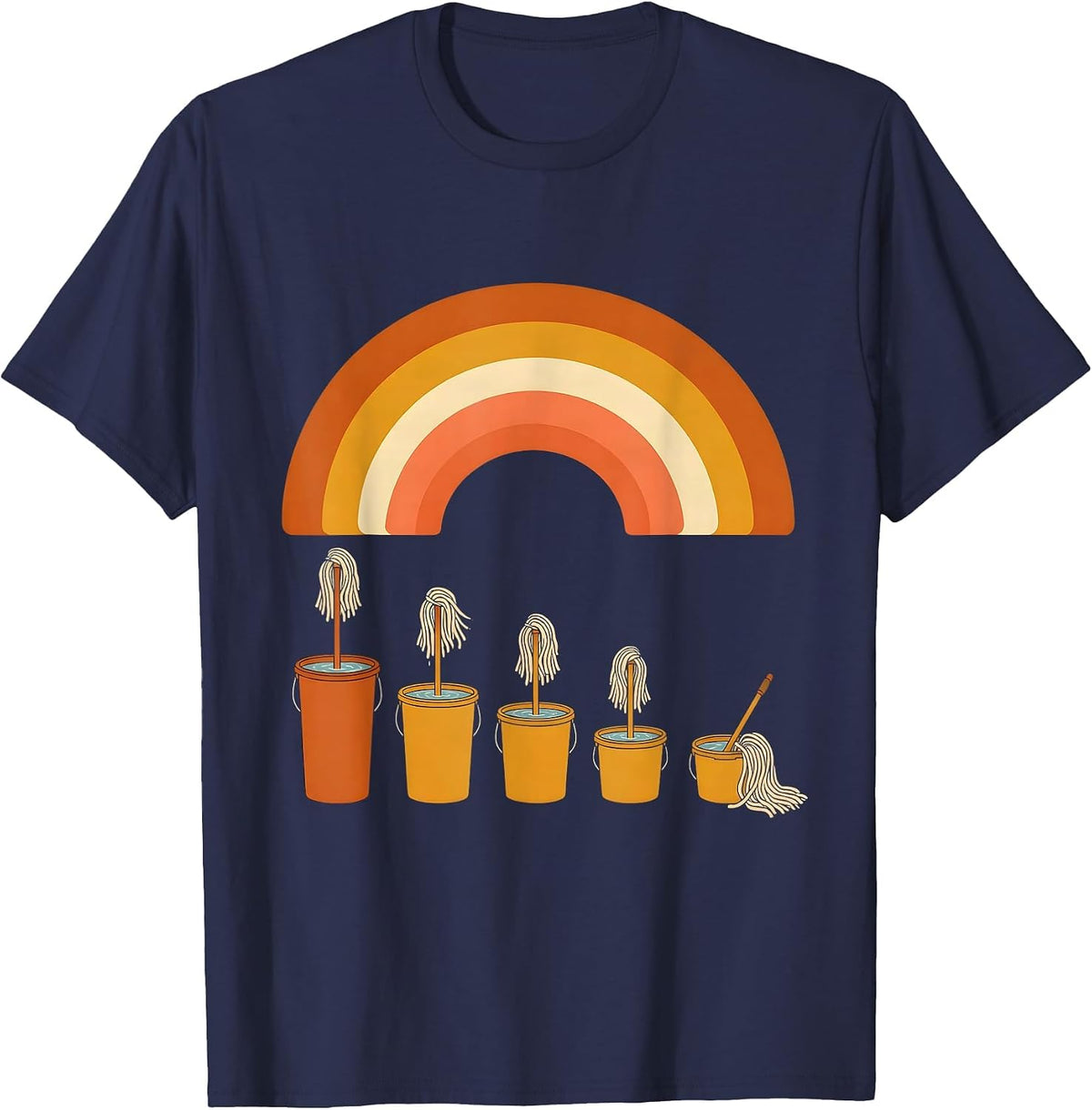 Men's Mop Crew Retro 70s School Custodian Appreciation T-Shirt - Navy Blue