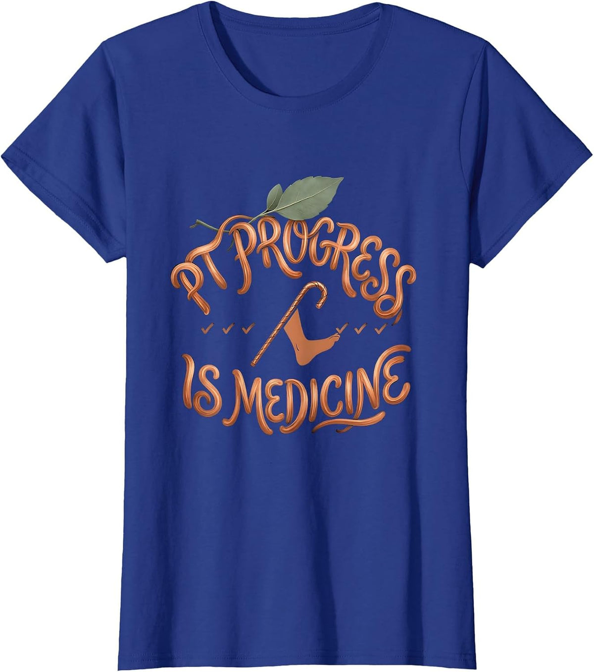 Women's PT Progress Is Medicine Boho Typography Physical Therapy PT T-Shirt - Royal Blue