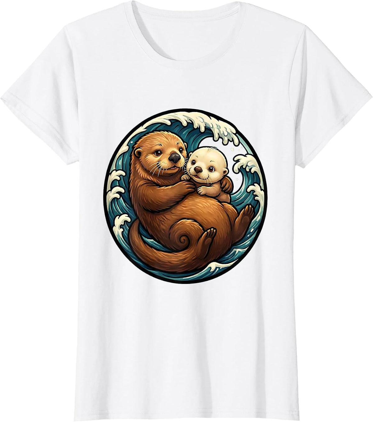 Women's Sea Otter Mom and Pup Embrace Graphic T-Shirt - White