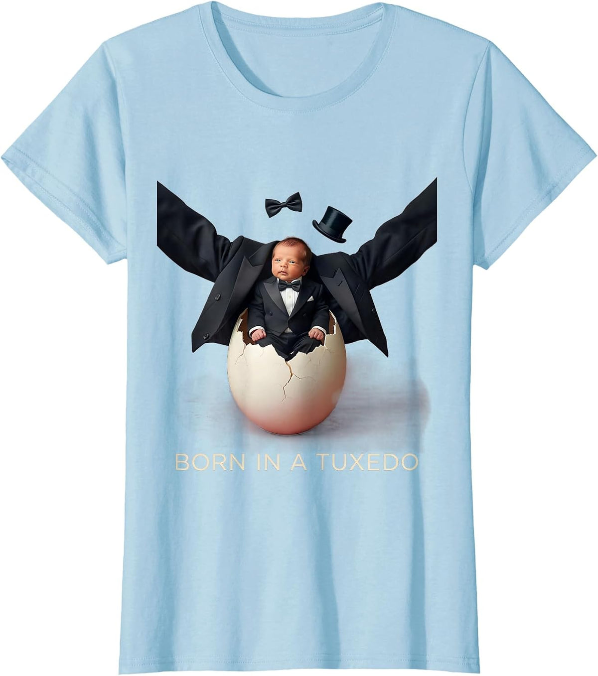 Women's Born in a Tuxedo Classic Formal Style Design T-Shirt - Baby Blue