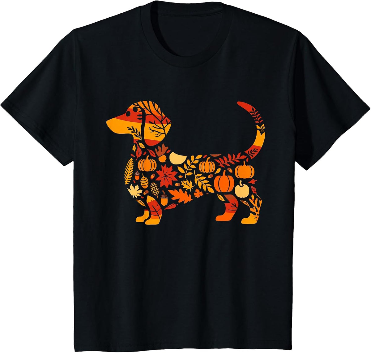 Autumn Pumpkin Fall Dachshund Thanksgiving Womens Mens Kids T-Shirt - Black