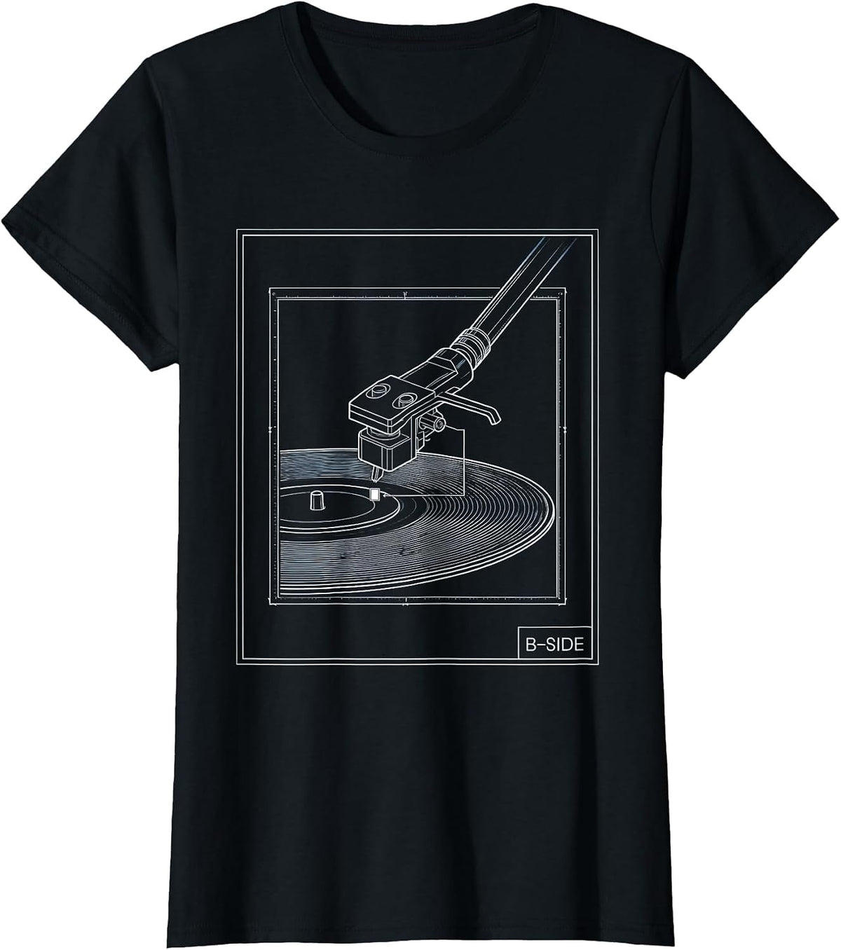 B-Side Technical Blueprint DJ Vinyl Record Turntable T-Shirt - Black