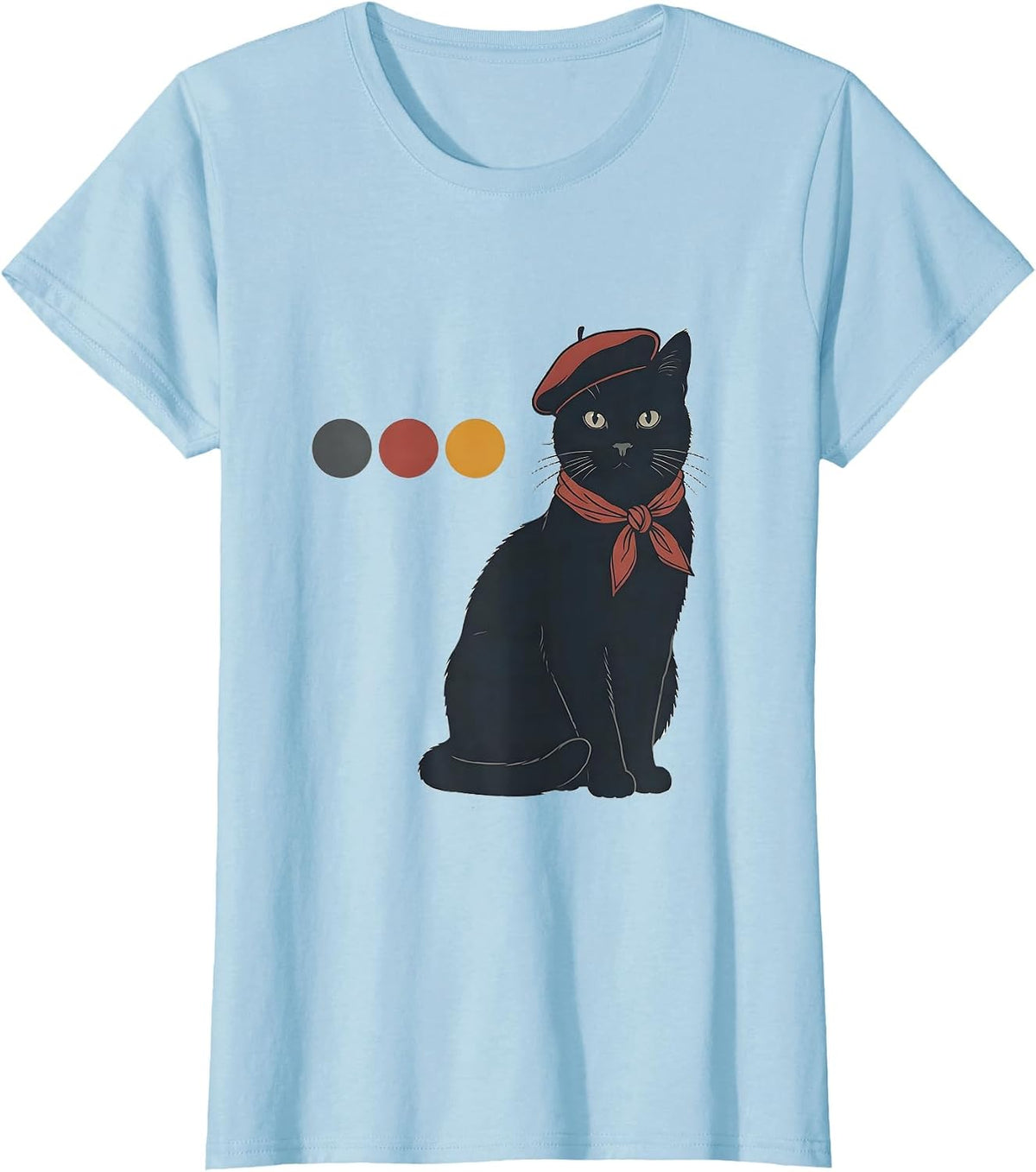 French Cat Beret Neckerchief Military Pilot Humor T-Shirt - Baby Blue