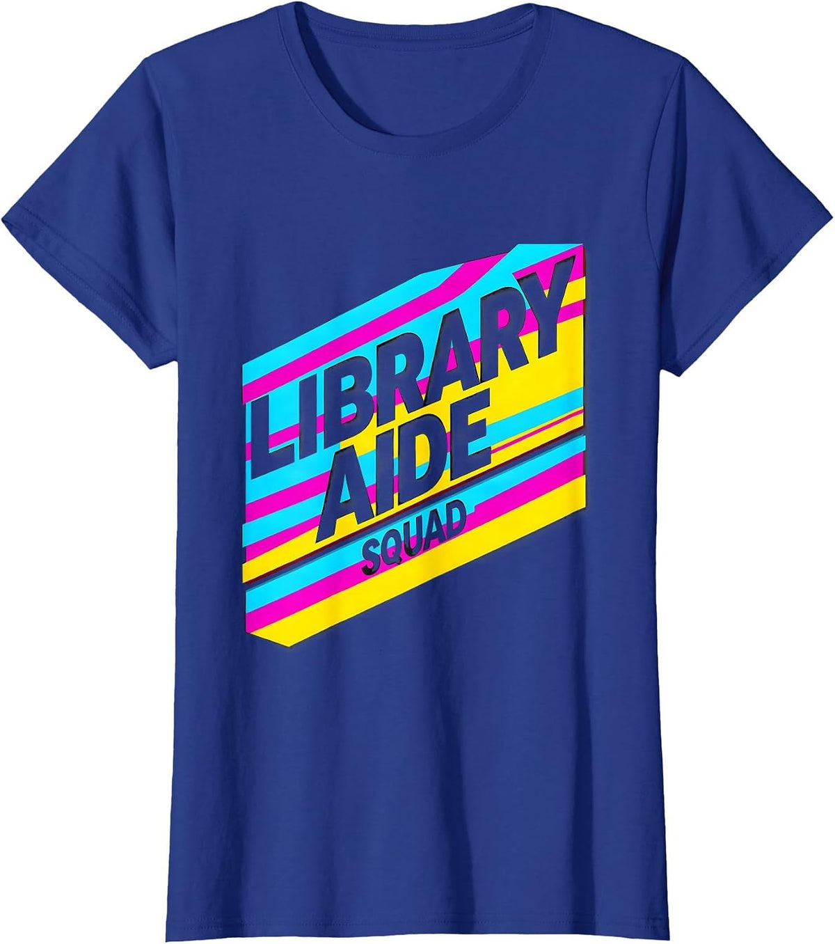 Women's Library Aide Squad New Wave Typography Back To School Staff T-Shirt - Royal Blue