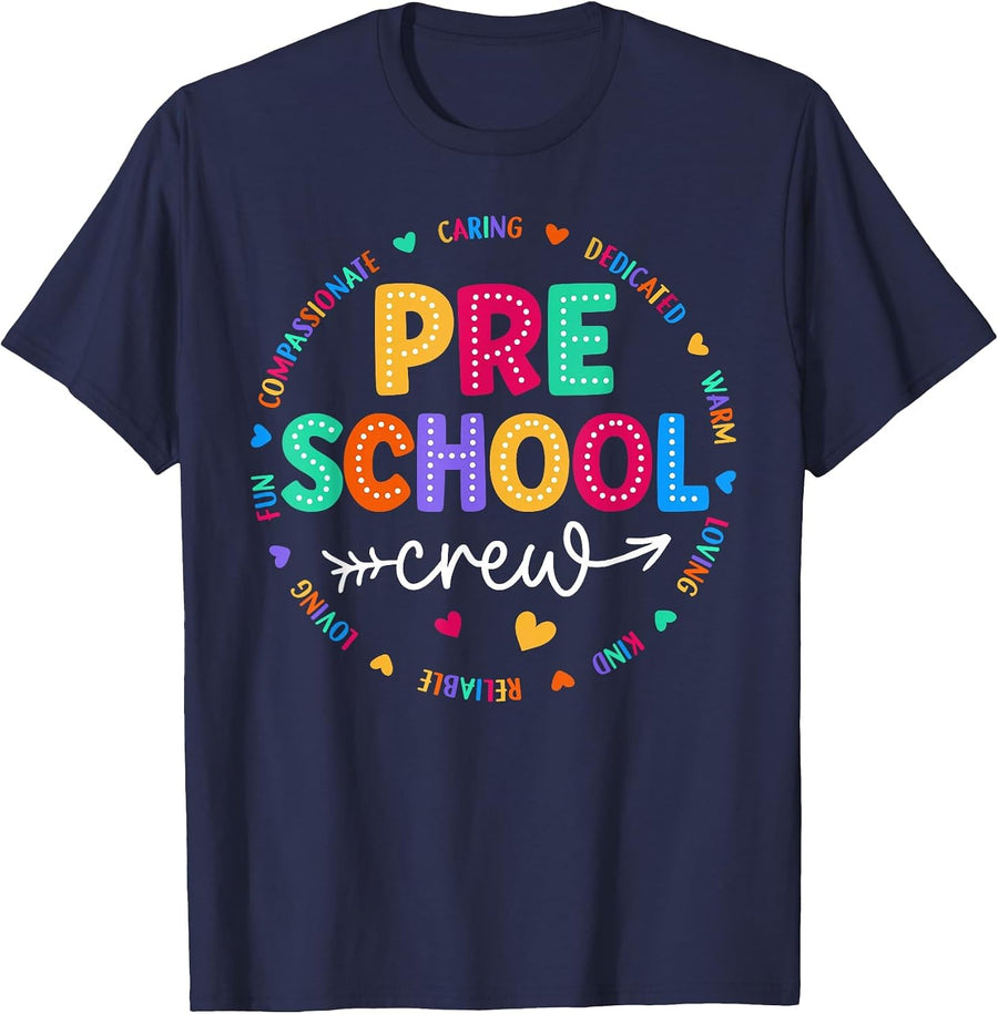 Preschool Crew Back to School Preschool Teacher Student T-Shirt - Navy Blue