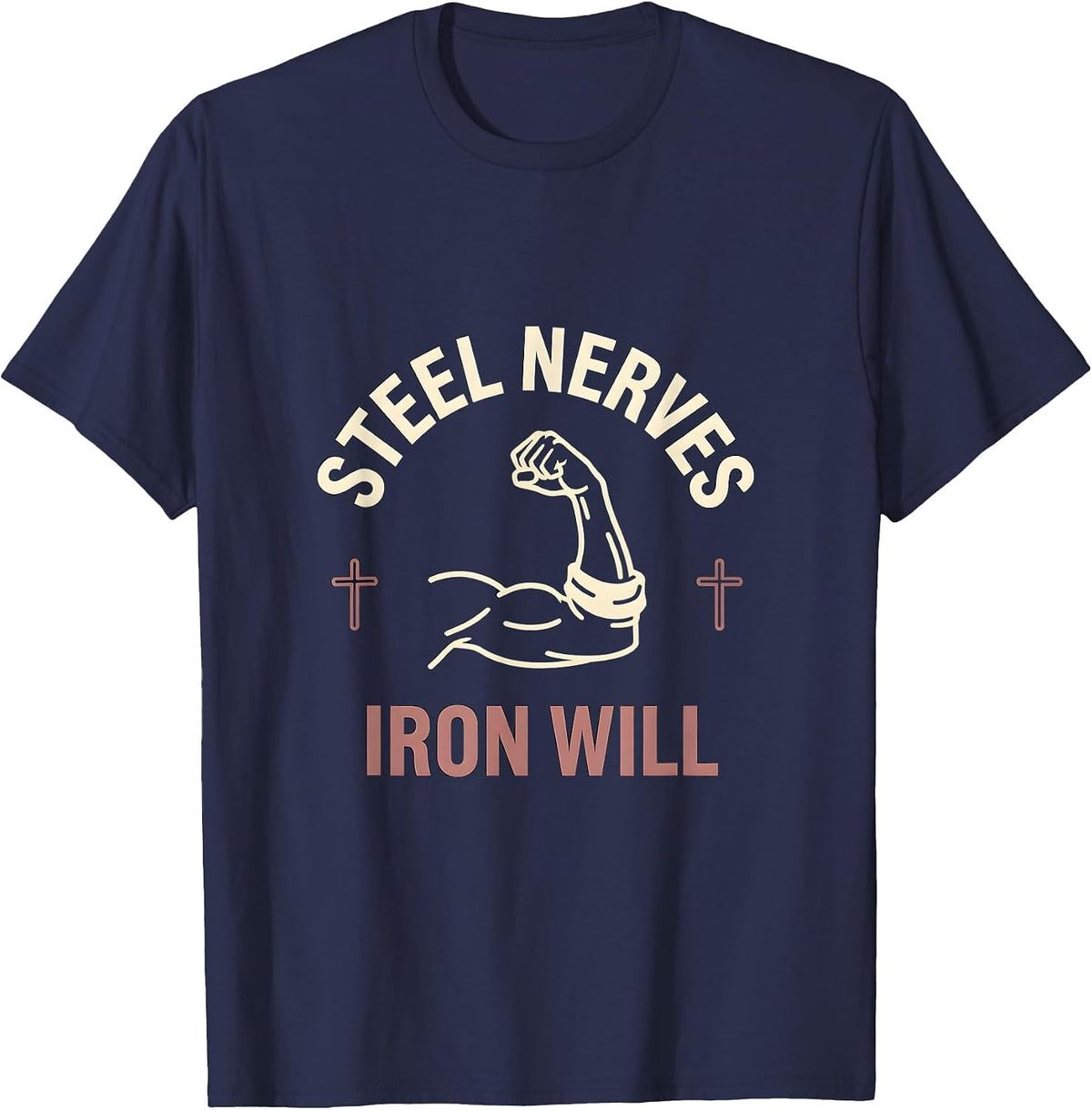 Steel Nerves Iron Will Rosie the Riveter Design T-Shirt - Navy Blue