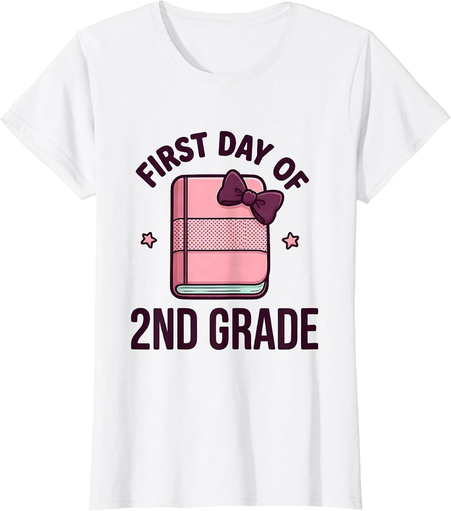 Women's First Day Of 2nd Grade Cute Kawaii Coquette Bow Back T-Shirt - White