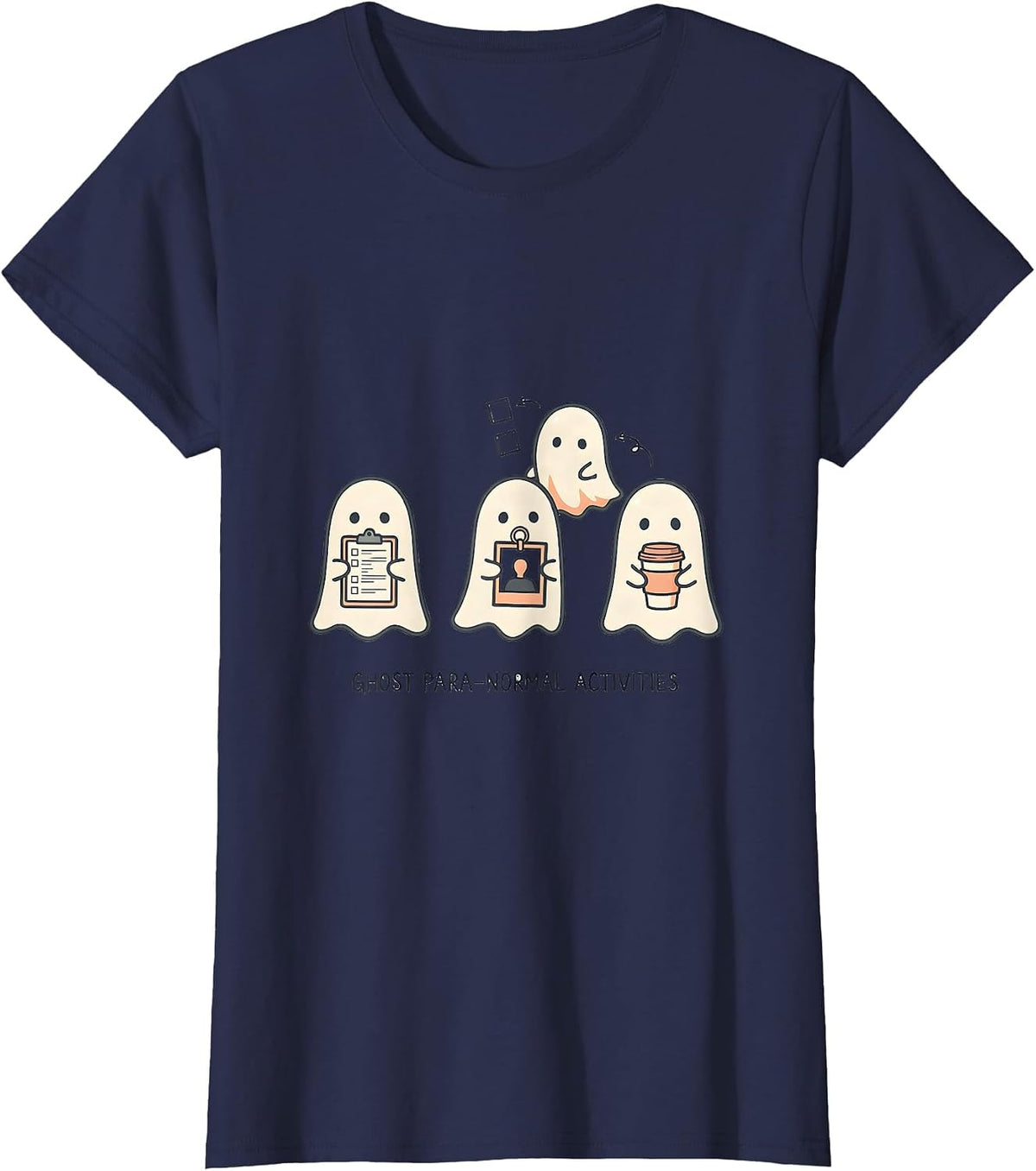 Women's Ghost Para-Normal Activities Kawaii SPED Teacher Halloween T-Shirt - Navy Blue