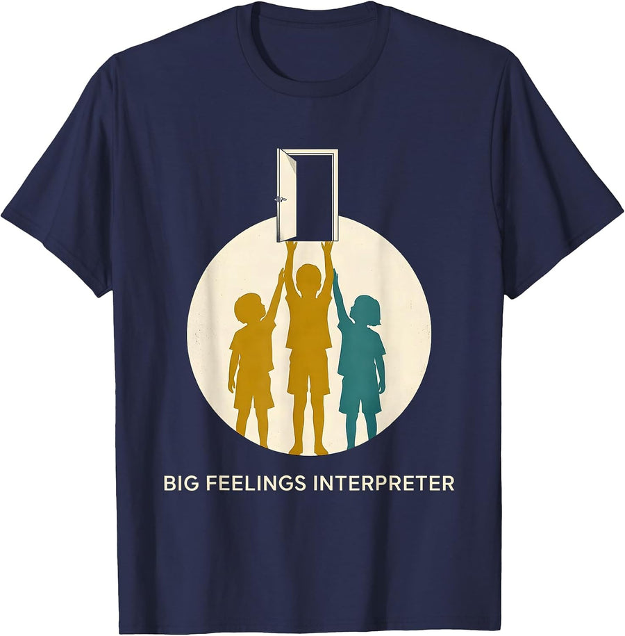 Big Feelings Interpreter Midcentury Modern School Counselor T-Shirt - Navy Blue