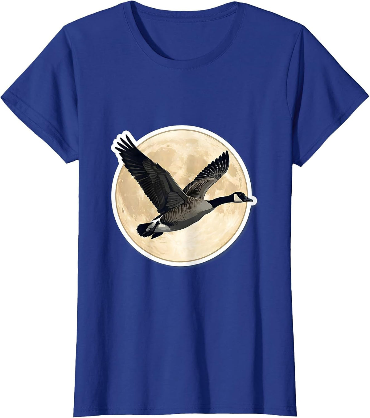Women's Goose in Flight Full Moon Night Sky Design T-Shirt - Royal Blue
