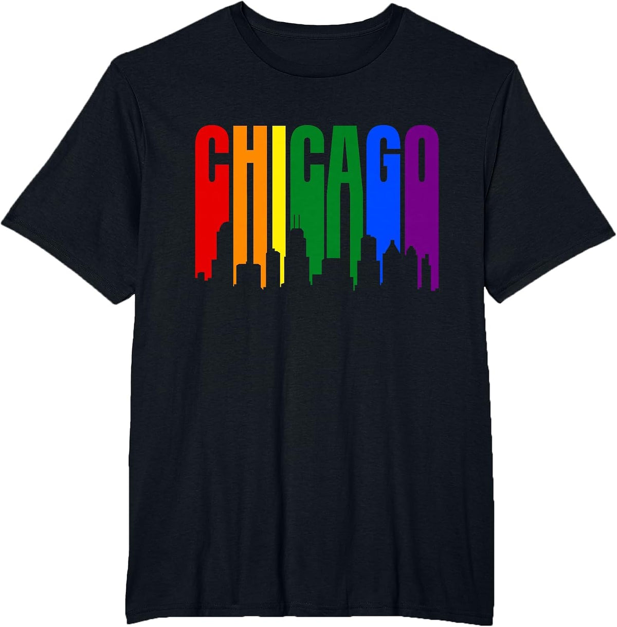 Chicago Illinois Skyline LGBTQ Gay Pride Rainbow T-Shirt - Black