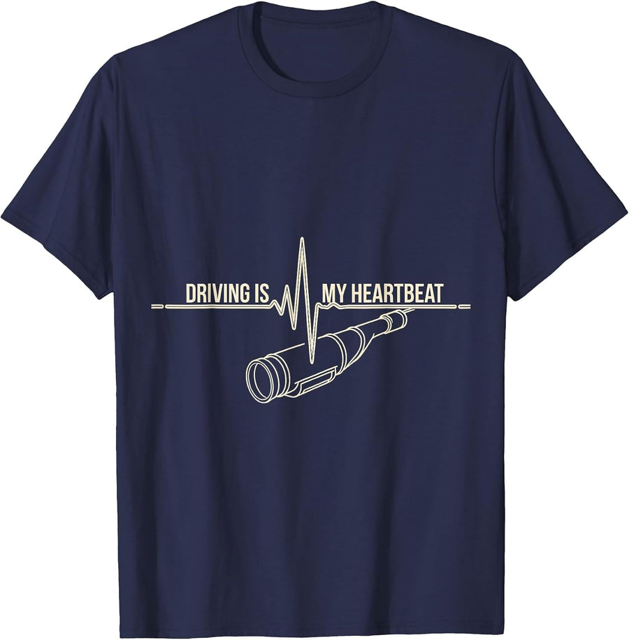 Driving Is My Heartbeat Funny Car Guy Auto Mechanic Humor T-Shirt - Navy Blue