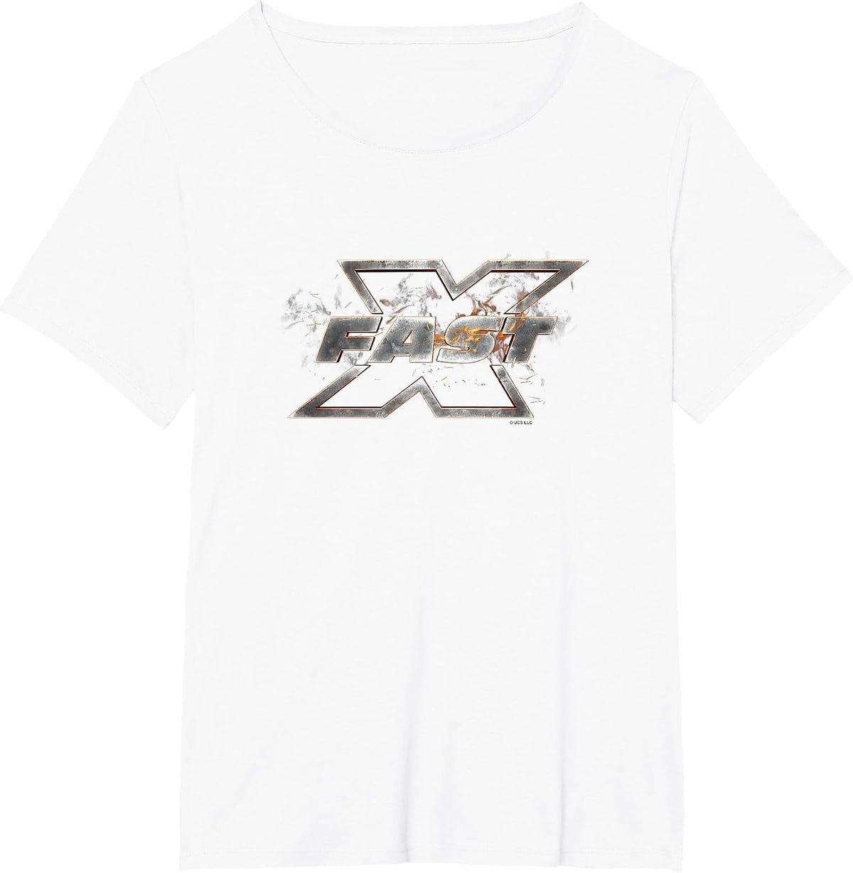 Fast X Flaming Metallic Brand Title Movie Logo T-Shirt - White