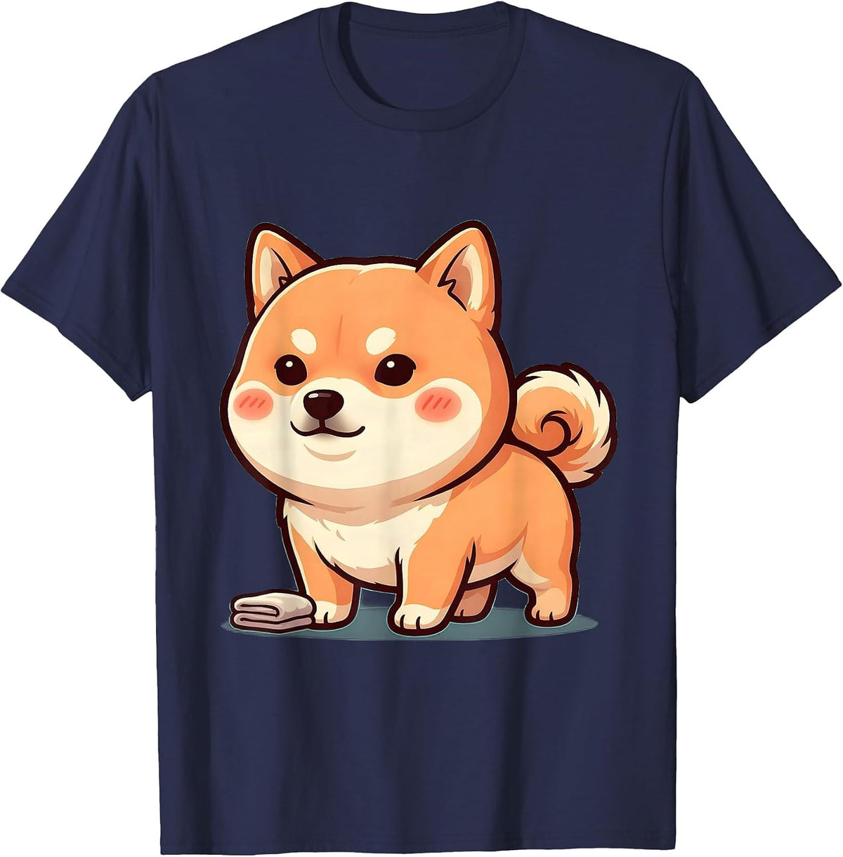 Men's Oversized Kawaii Shiba Inu Dog Lover Cute Humor T-Shirt - Navy Blue