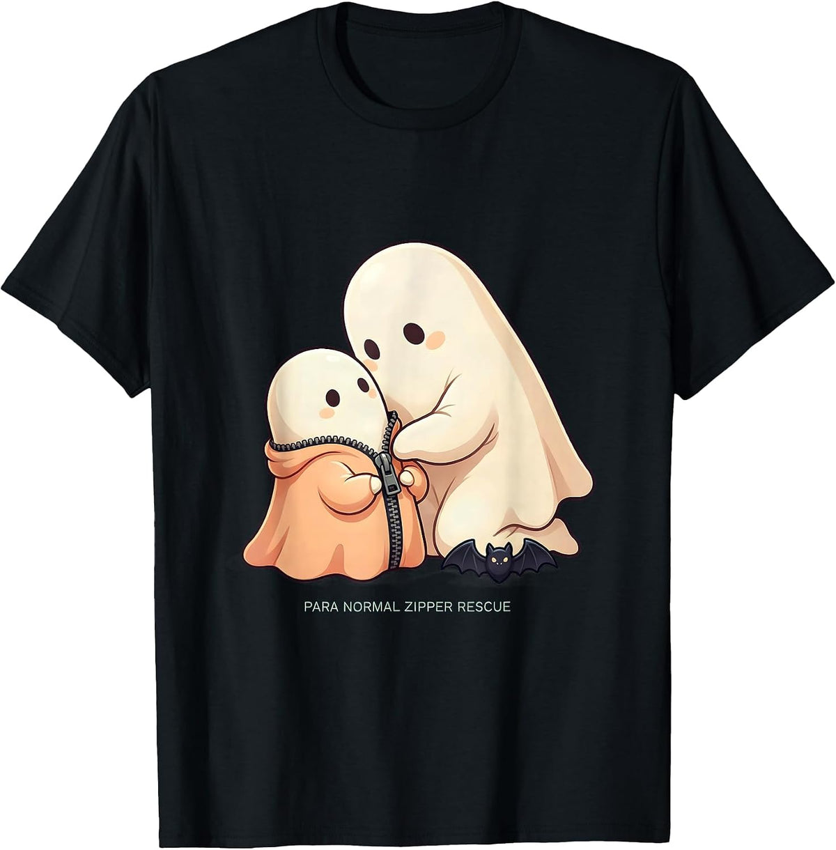 Men's Para Normal Zipper Rescue Cute Kawaii Ghost SpEd Teacher T-Shirt - Black
