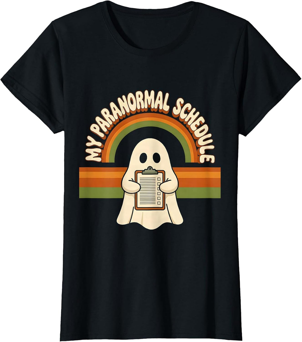 Women's My Para Normal Schedule Retro 70s Ghost Halloween Para T-Shirt - Black